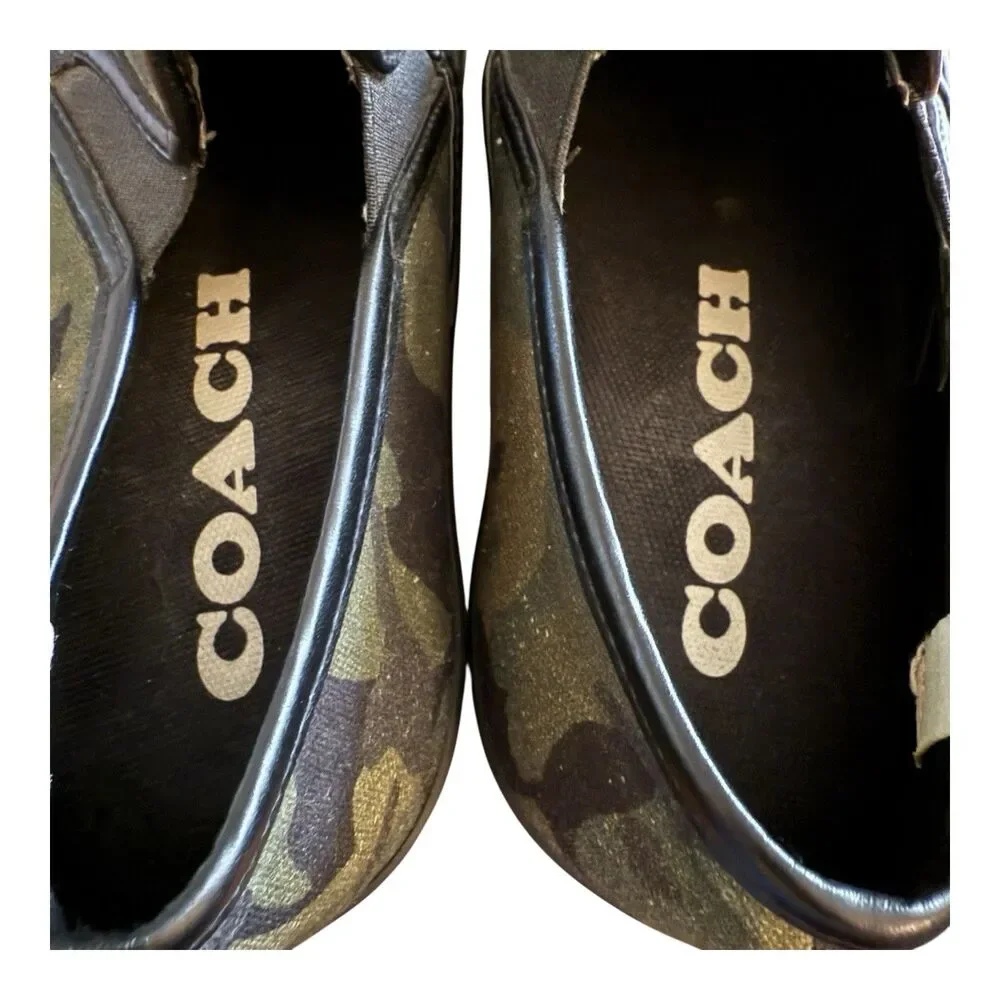 Coach Canvas Slip On Skate Sneaker Mens Size 7 D Army Green Black Camo CA011